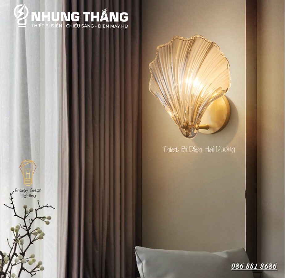 Đèn Tường Vỏ Sò DT-012 - Mặt Thủy Tinh Trắng Trong Suốt Cao Cấp - Decor Trang Trí - Sử Đụng Đui E14 - Bóng Bắp Ngô - Có Video