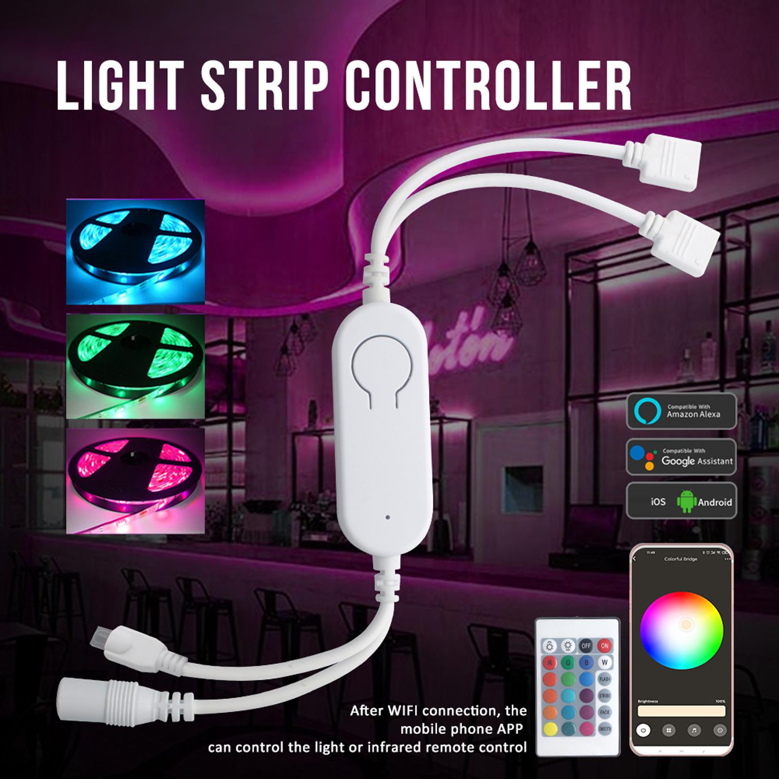 DC5V~12V IR+WiFi RGB Controller LED Strip Light Controller Wireless Smart Strip Light Controller Voice Control Compatible with Google Home and for Amazon Alexa Cloud Intelligence APP Control