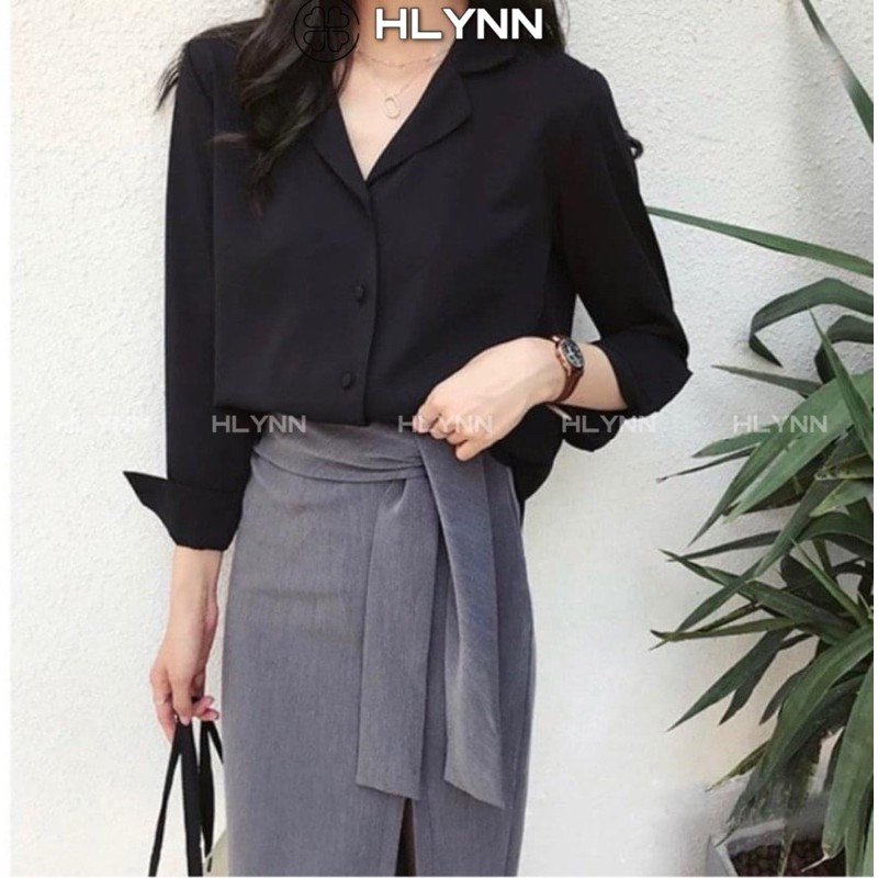 Áo Sơ Mi Rộng Cổ Vest, Sơ Mi Rộng Tay Dài Unisex Nam Nữ Vải Lụa Nhiều Màu Sắc