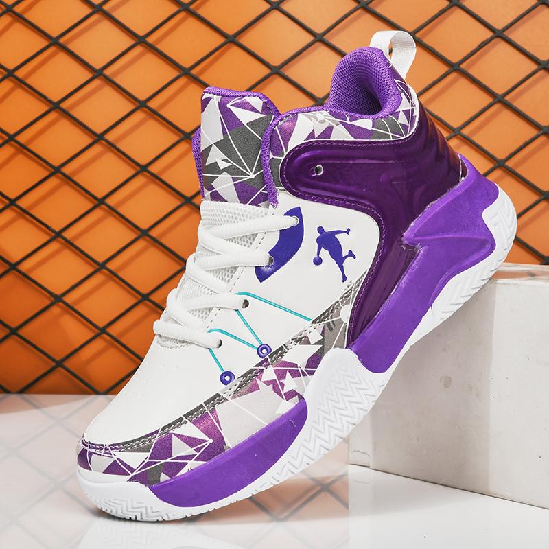 Giày bóng rổ da thoáng khí chất lượng cao 2022 Giày thể thao bóng rổ trẻ em Giày thể thao giản dị Big 30-40 Color: heibaise Shoe Size: 35