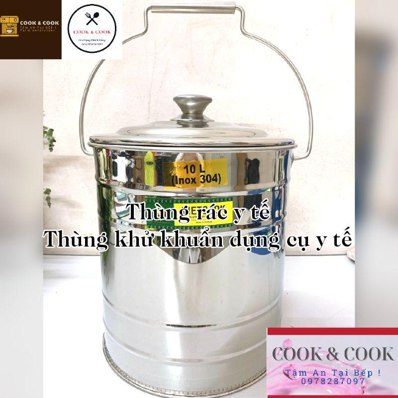 Thùng đựng rác y tế, thùng khử khuẩn dụng cụ y tế inox 304 có nắp đậy quai sách tiện dụng