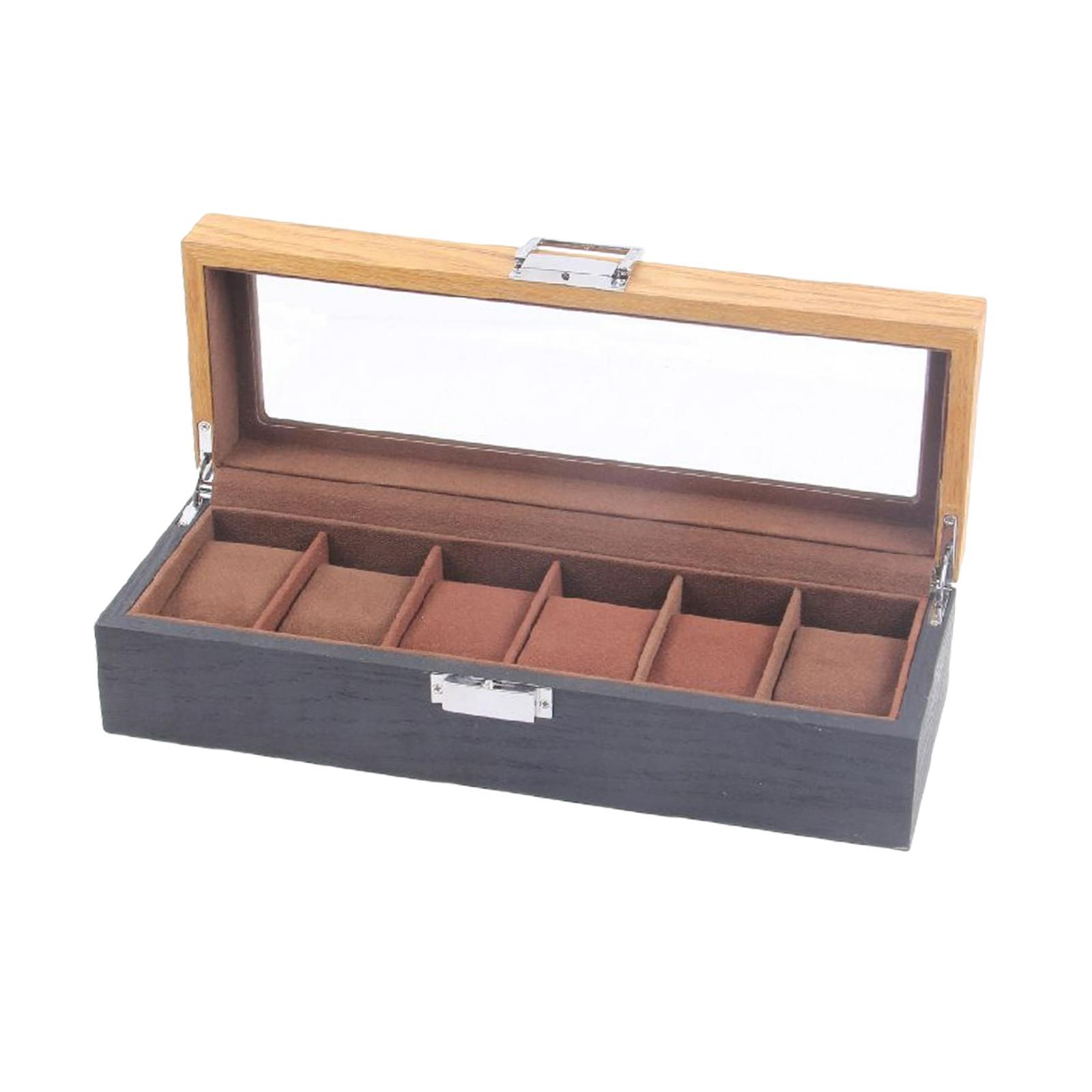 Watch Box Display Case Retro Wood for Exquisite Gift W/Clear Top & Lock
