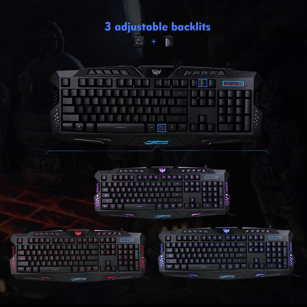 Bàn phím chơi game Ký tự không thấm nước USB có dây 3 cấp độ đèn nền công thái học có thể chuyển đổi LX-K002