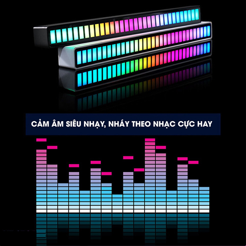 Thanh đèn LED RGB nháy theo nhạc có kết nối app điều khiển có pin sạc, Đèn TikTok trang trí decor 16 triệu màu cảm ứng âm thanh siêu nhạy