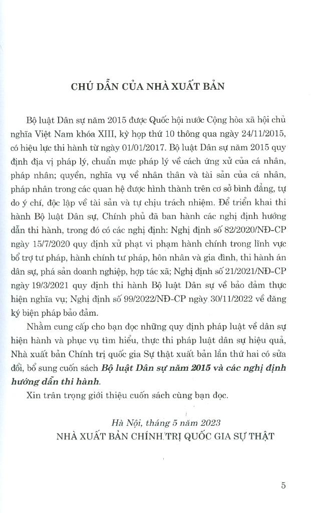Bộ Luật Dân Sự Năm 2015 Và Các Nghị Định Hướng Dẫn Thi Hành