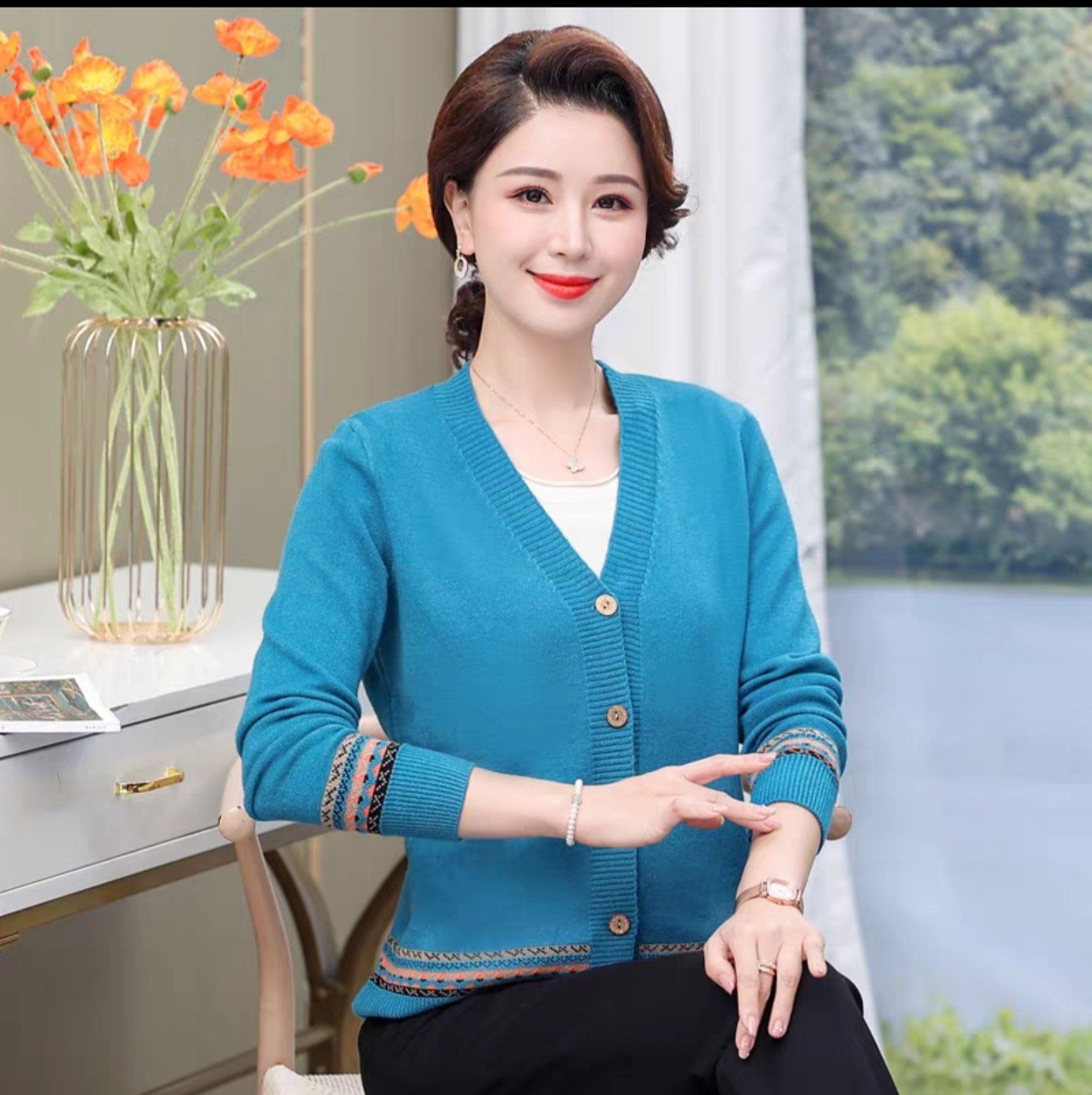 Áo khoác cardigan len trung niên tặng mẹ, tặng bà siêu xinh, len mềm mịn  Ak36