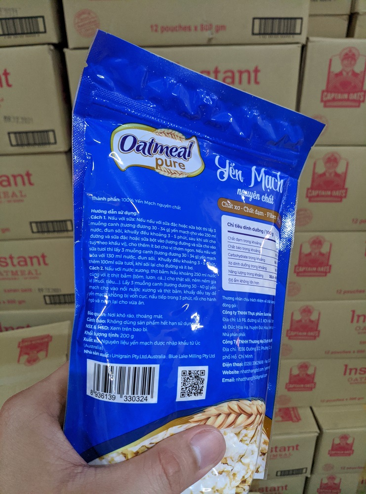Yến mạch úc nguyên chất Oatmeal Pure cán vảy gói 200g