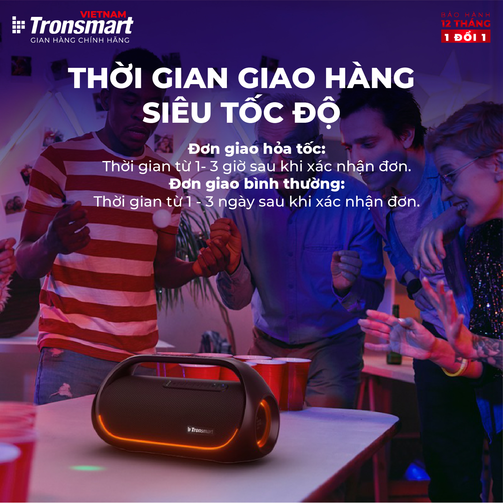 Loa bluetooth TRONSMART BANG Công suất 60W, Đèn led RGB theo nhịp - Công nghệ TuneConn, SoundPulse - 8 hiệu ứng EQ - Hàng chính hãng