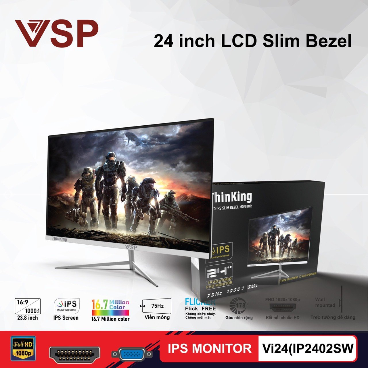 Màn hình LCD IPS VSP ThinKing 24inch tràn viền Slim Bezel Vi24 (IP2402SW/B) - Hàng chính hãng