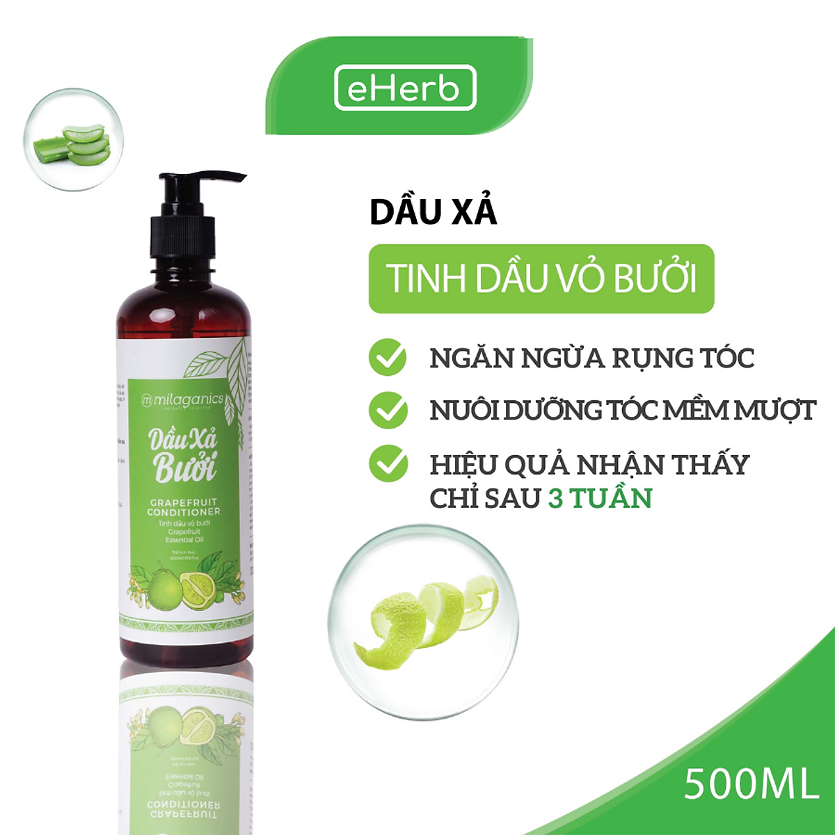 Dầu Xả Bưởi - Phục Hồi Tóc Hư Tổn, Nuôi Dưỡng Tóc Mềm Mượt Tự Nhiên Milaganics