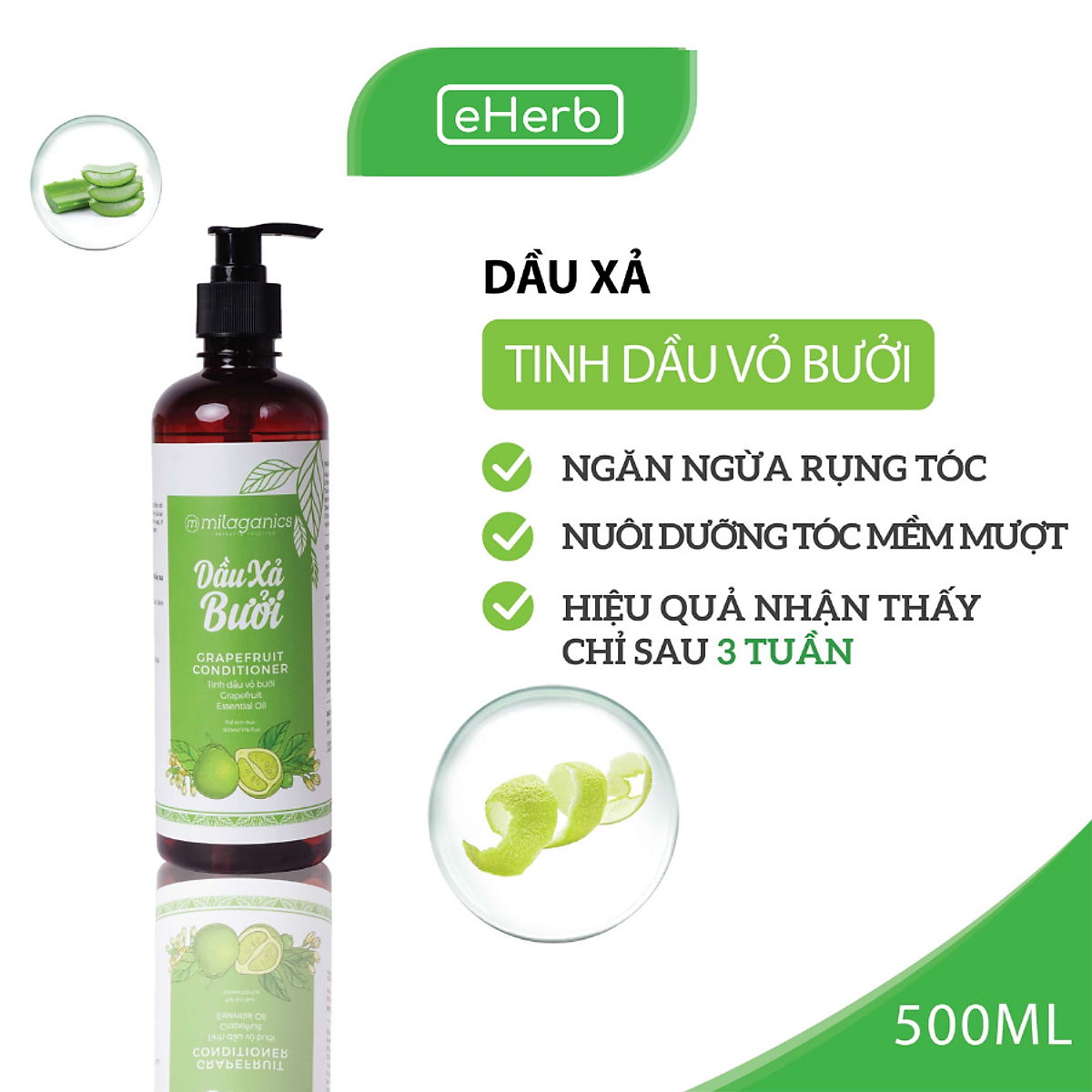 Dầu Xả Bưởi - Phục Hồi Tóc Hư Tổn, Nuôi Dưỡng Tóc Mềm Mượt Tự Nhiên Milaganics (500ml / Chai)