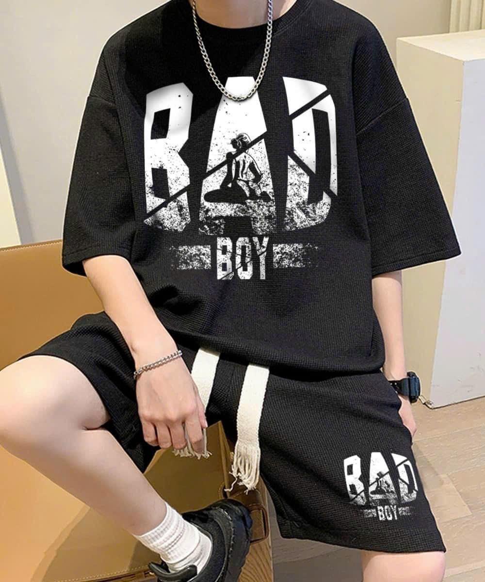 [HOT] Bộ Thể Thao Nam Đồ Bộ Quần Áo Mùa Hè Cộc Tay Vải Thun Lạnh Đẹp in Chữ BAD Siêu Ngầu  Siêu Đẹp HTM FASHION - Đen