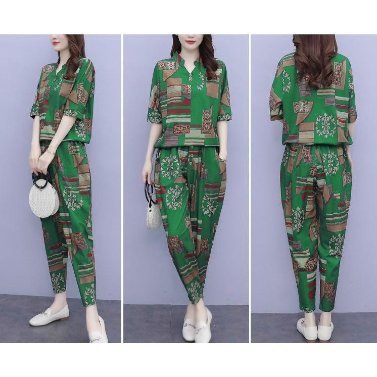 Set Bộ Đồ Nữ Trung Niên Chất Đũi Thô Mềm Mát Sang Trọng Thoải Mái