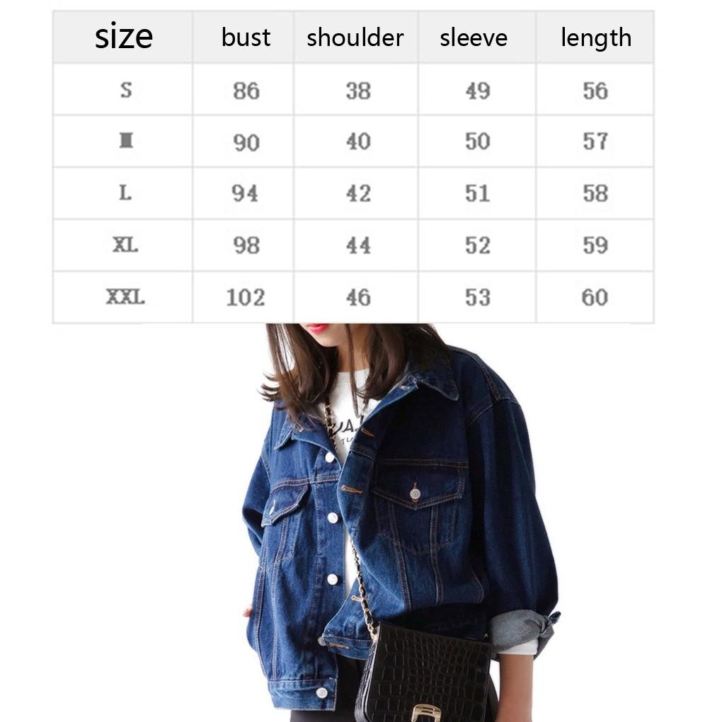 Áo khoác jean denim kiểu ngắn cổ bẻ dáng rộng phong cách thu đông màu trơn hợp thời trang cho Nữ