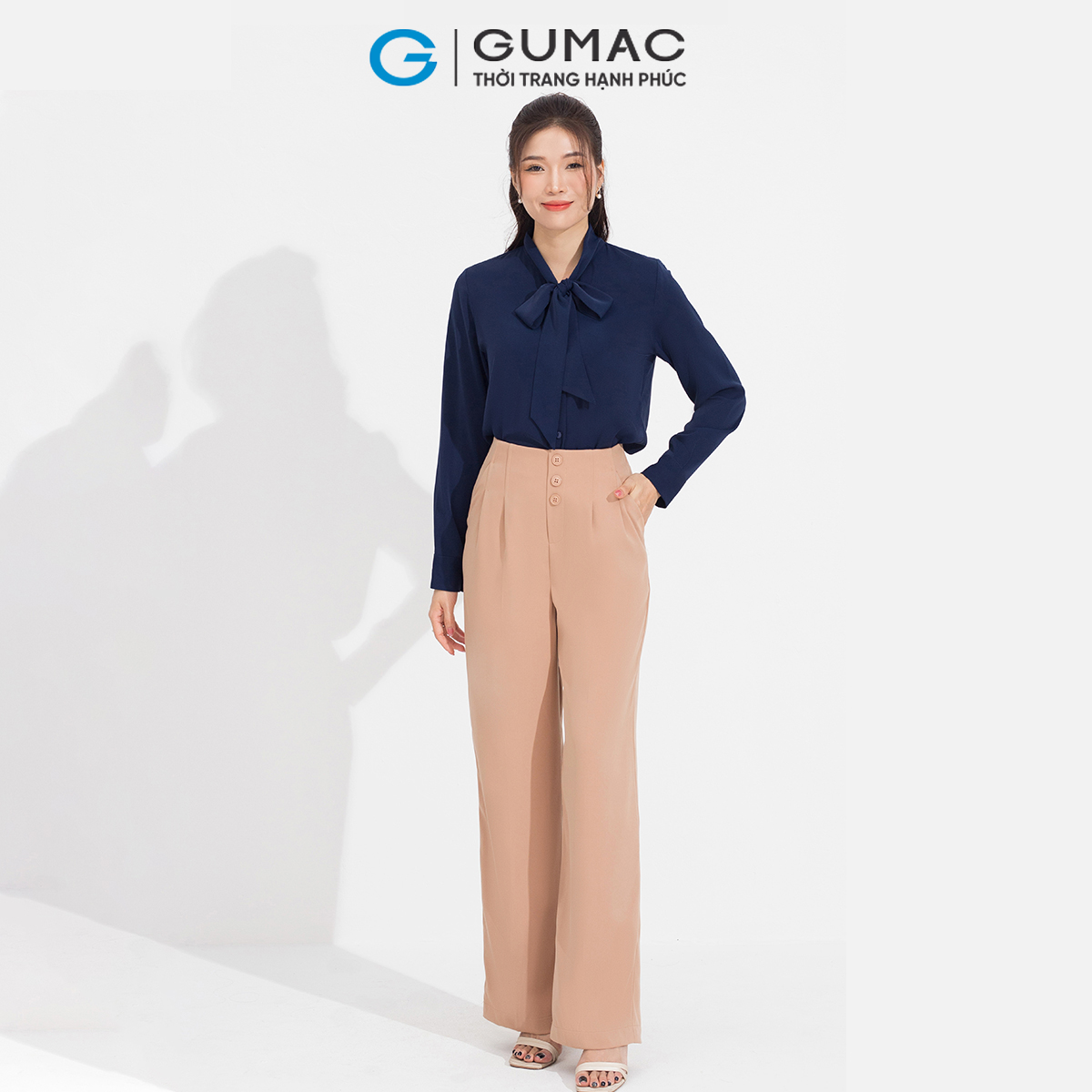 Quần tây nữ suông chiết ly đính nút tôn dáng thanh lịch GUMAC QD05004