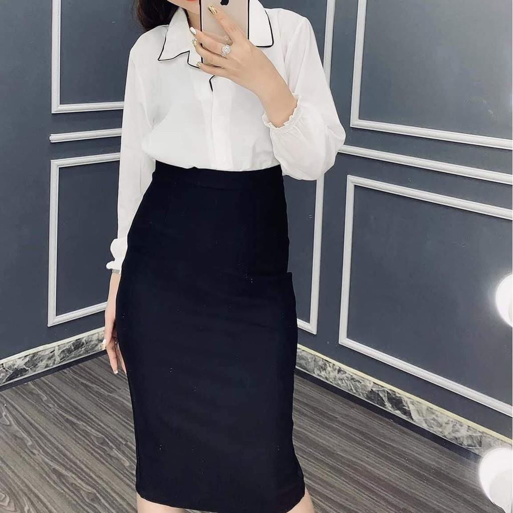 Chân váy công sở dài bigsize màu đen ôm body xẻ sau dài 63cm
