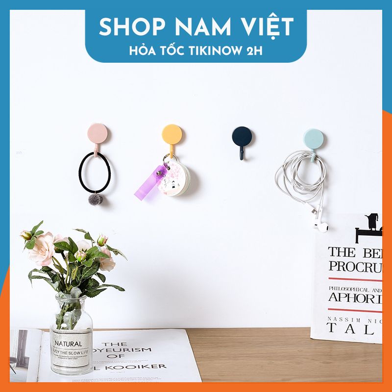 Set 10 Móc Nhựa Tròn Dán Tường Nhiều Màu Sắc Hiện Đại, Móc Treo Đồ Trang Trí Nhà Cửa - Chính Hãng NAVIVU