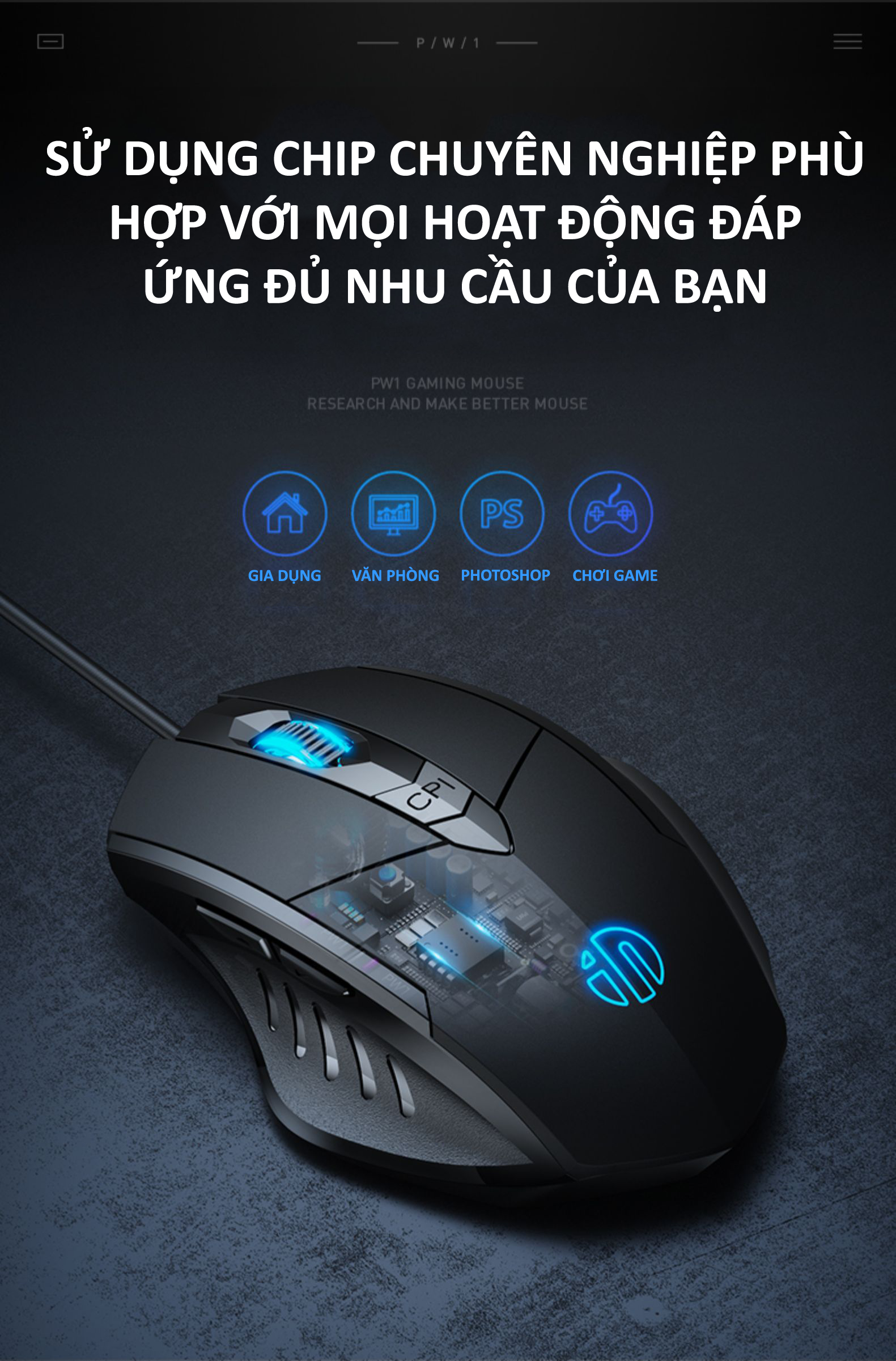 Chuột máy tính có dây INPHIC PW1PRO gaming cho game thủ kèm đèn led RGB 12 màu với độ DPI lên đến 7200DPI - Hàng Chính Hãng