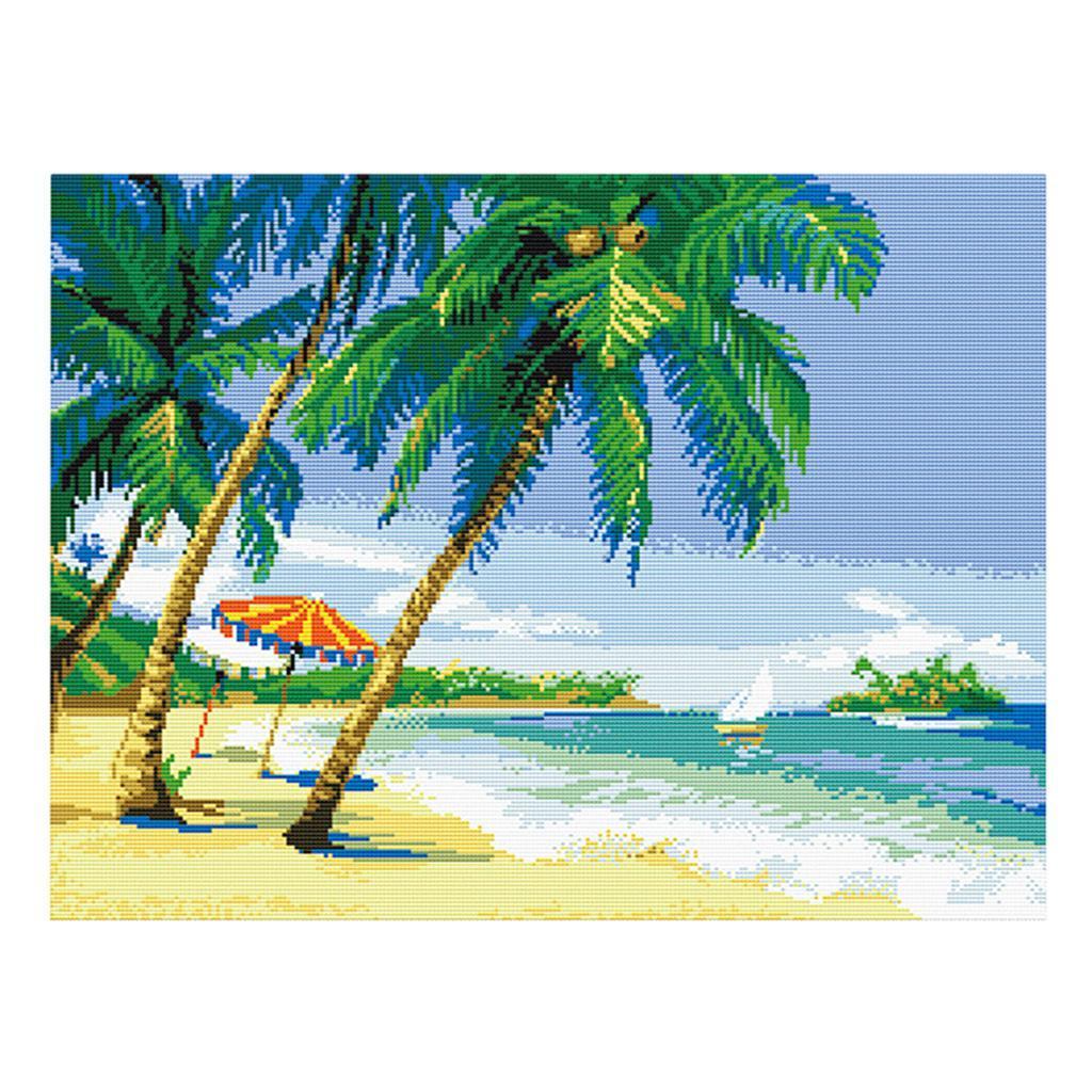 1 Set Counted Cross Stitch Kit Embroidery Fabric -Seaside Scenery Pattern