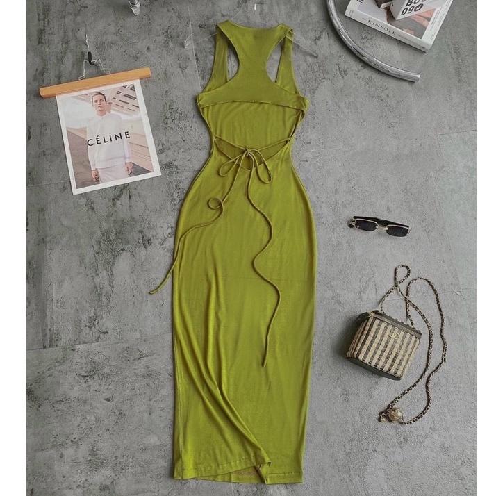 Đầm ôm body sọc,đầm xẻ tà tôn dáng Form FREESIZE, chất len gân đẹp