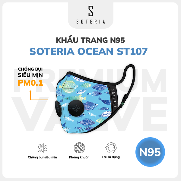 Khẩu trang thời trang Soteria Ocean ST107 - N95 lọc hơn 99% bụi mịn 0.1 micro - Size