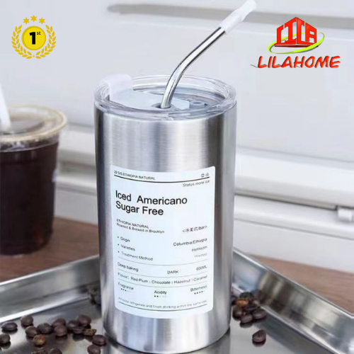 Ly Giữ Nhiệt Inox 304 600ml Độ Bền Cao Tặng Kèm Ống Hút Inox Và Túi Đựng Ly Trong Suốt - Chính Hãng