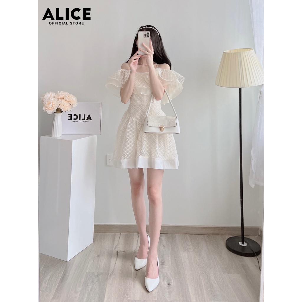 Váy Tiểu Thư Trễ Vai Cổ Yếm ALICE Chất Vải Ren Cao Cấp Phối Tơ Nến Lót Lụa Dáng Chữ A Họa Tiết Độc Đáo V791