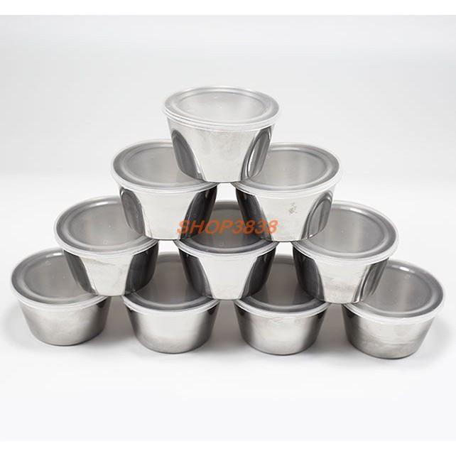 Combo 5 Khuôn Làm Bánh Flan Rau Câu Cupcake Inox 304 ( 7cm ) Nắp Nhựa Khít ( Tặng 10 Khuôn Rau Câu Không Nắp )