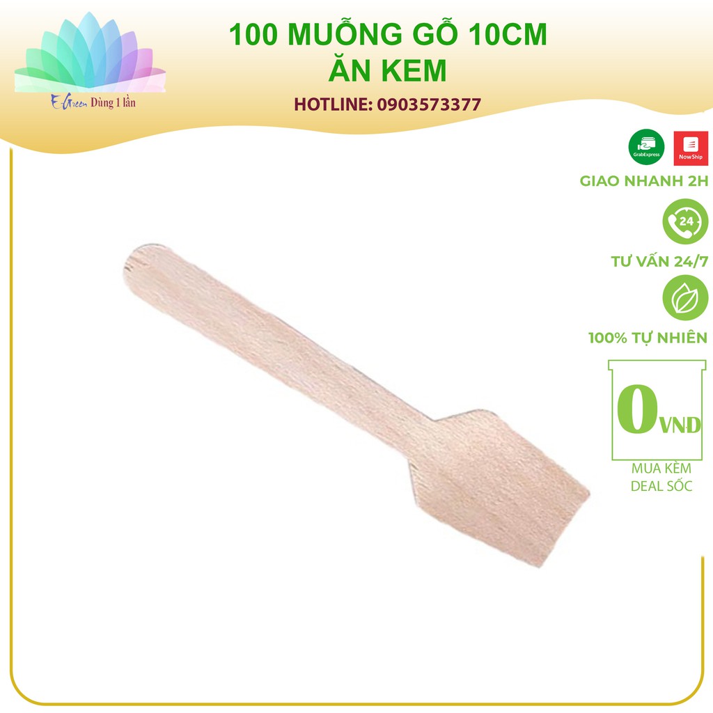 100 Thìa kem gỗ muôi gỗ dùng một lần kiểu Nhật giá rẻ sạch sẽ - E Green Dùng 1 Lần