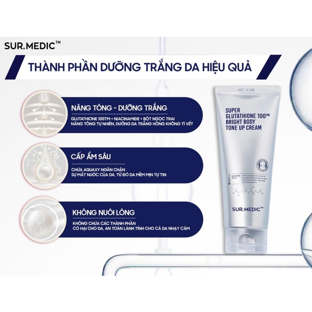 Kem Body Trắng Da Sur Medic Super Glutathione 100TM Bright Body Tone Up Cream Dưỡng Ẩm Nâng Tone 150ml &amp; 40ml