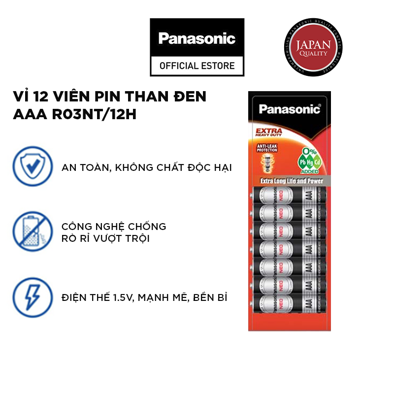 Vỉ 12 viên Pin than đen AAA Panasonic R03NT/12H – Hàng Chính Hãng