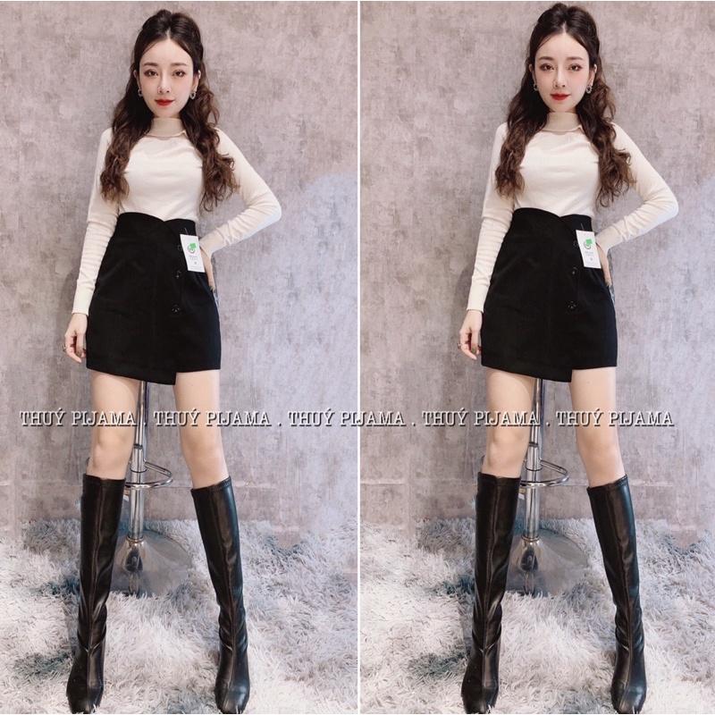 Quần giả váy cạp cao khuy lệch