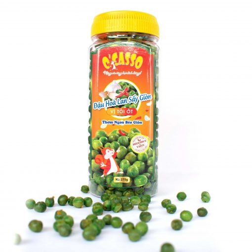 Đậu Hòa Lan Sấy Giòn Vị Tỏi Ớt O'Casso Hộp 275g