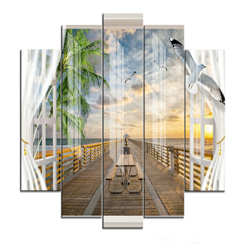 Bộ 5 - Tranh treo tường - Trang trí phòng khách/Cửa sổ 3D/Gỗ MDF Hàn Quốc/Chống ẩm mốc, mối mọt 5