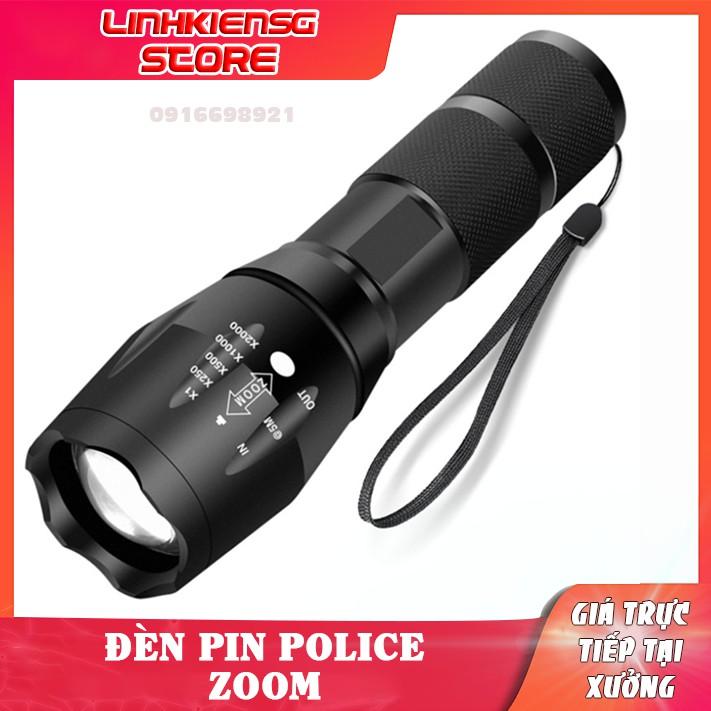 Đèn pin police Zoom siêu sáng kim loại pin sạc được