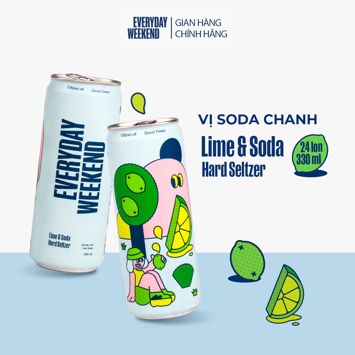 Thùng 24 lon Everyday Weekend Cocktail vị Soda Chanh 330ml/lon