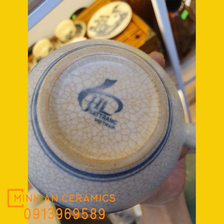 Bộ ấm chén men rạn cổ chóp lửa số 1 vẽ cây tùng gốm Minh An Bát Tràng
