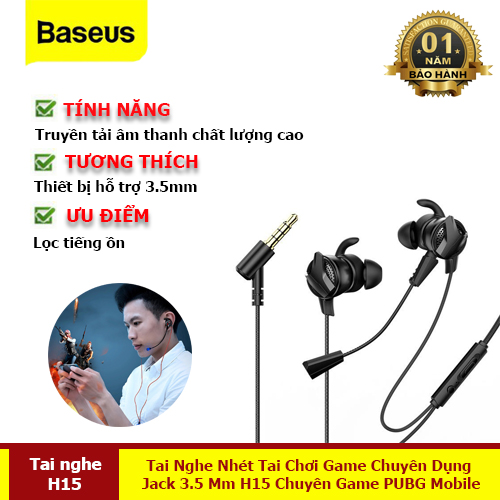 Tai Nghe Nhét Tai Chơi Game Chuyên Dụng Jack 3.5 mm H15 Dành Cho Game Thủ PUBG - Hàng Chính Hãng Baseus