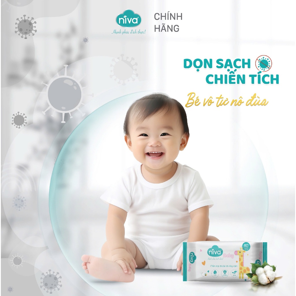 Khăn Ướt Niva Baby 80 Tờ NB1 Đa Năng, Tiện Dụng, Diệt Khuẩn, An Toàn Cho Trẻ Sơ Sinh Phụ Nữ Mang Thai