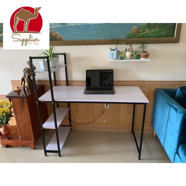Bàn làm việc khung sắt liền kệ sách sơn tĩnh điện chịu lực cao, bàn làm việc lắp ghép thông minh mặt bàn rộng 120x55cm