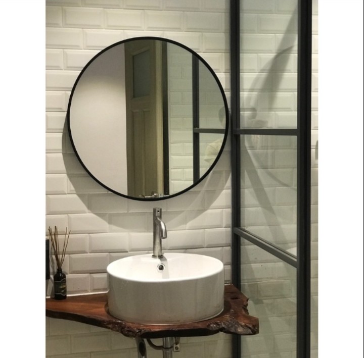 Gương Tròn Vành Nhôm Sơn Tĩnh Điện KT 60x60 - Gương Tròn Treo Tường Nhà Tắm Cao Cấp