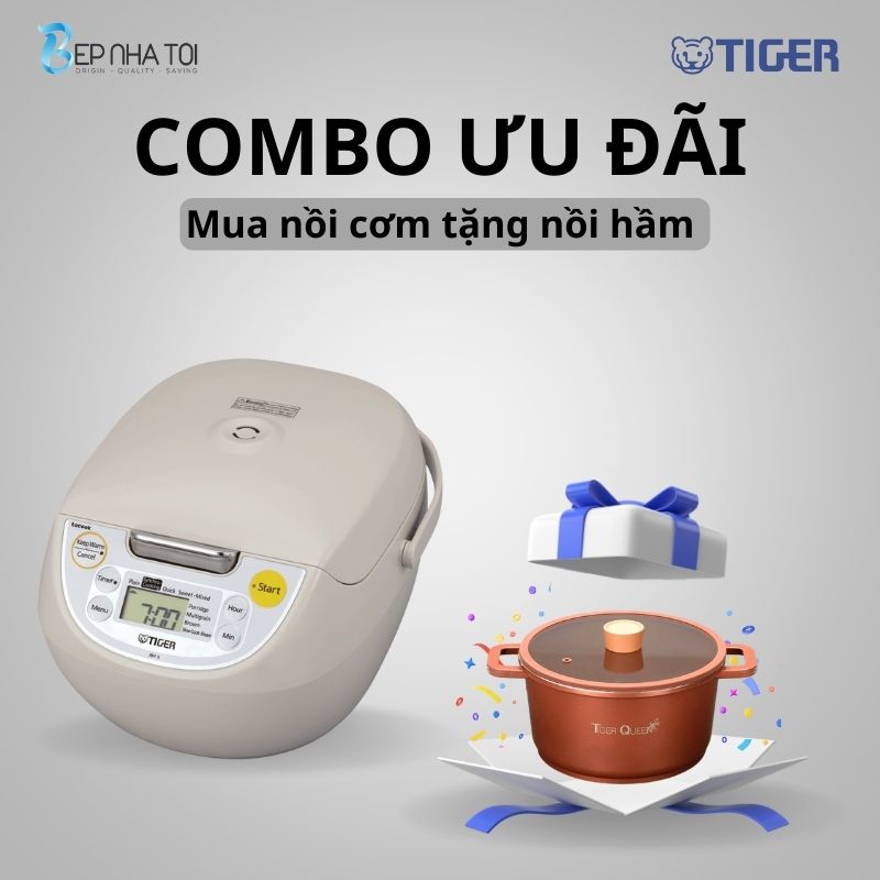 COMBO TIGER ƯU ĐÃI : Mua nồi cơm điện JBV-S10W tặng nồi hầm Tiger Queen CWCB-24CH - Hàng chính hãng