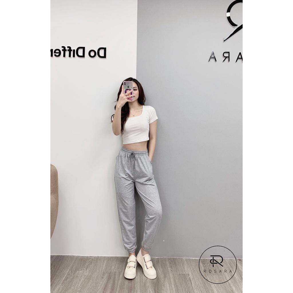 Quần jogger thời trang nữ cạp chun bo gấu 3 màu Rosara B30