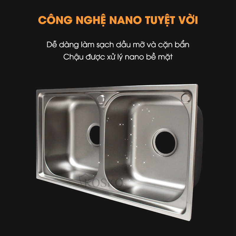 Bồn rửa chén inox 304 KOSKO, chậu rửa chén bát 78X43cm lắp được nhiều loại vòi nước rửa chén