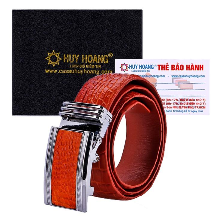 HC4853 - Dây nịt nam da cá sấu Huy Hoàng nguyên con bụng 4P màu vàng