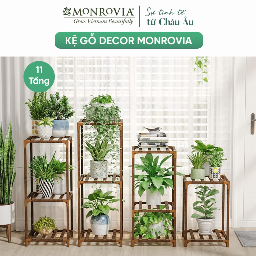 Kệ gỗ decor Monrovia để cây trang trí trong nhà, ban công siêu bền bỉ, tiêu chuẩn Châu Âu