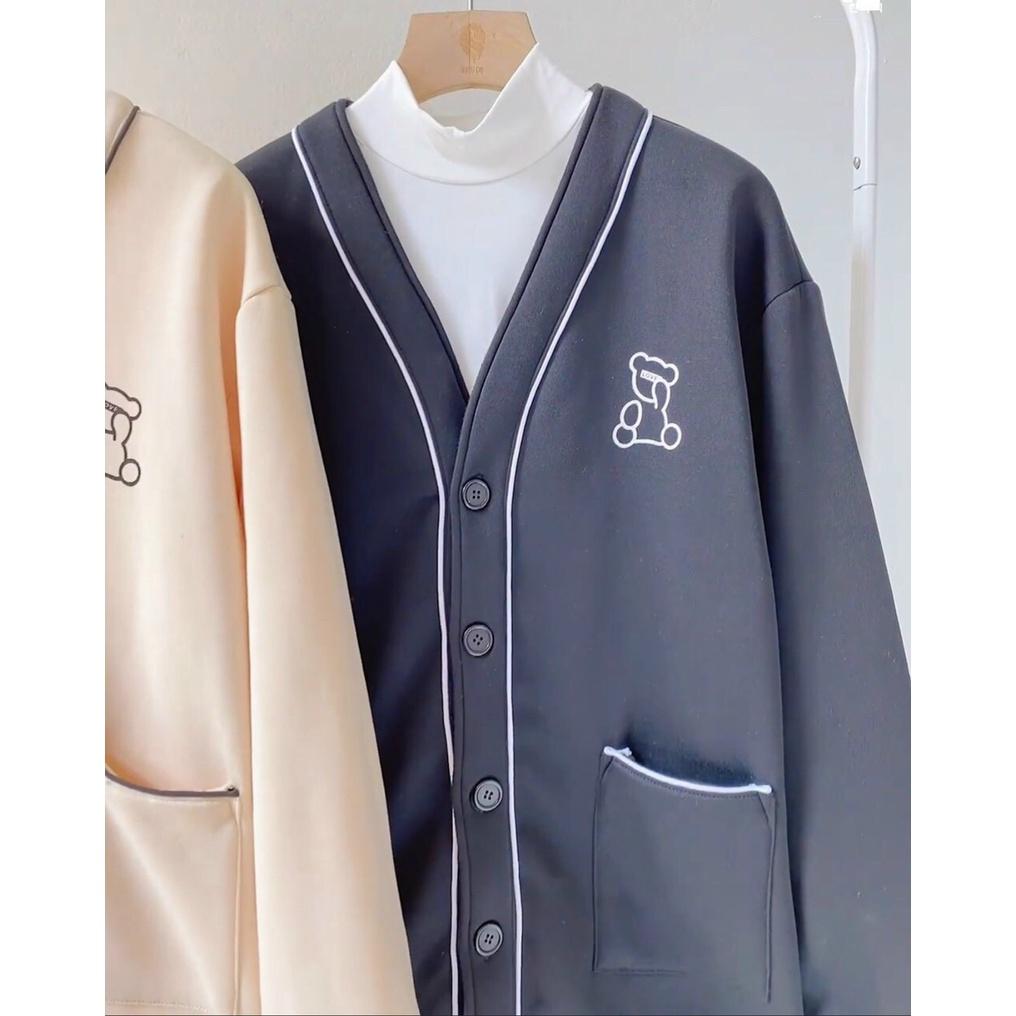 Áo cardigan nỉ khoác ngoài nam nữ thêu viền logo chú gấu cực xịn - Hàng chuẩn shop