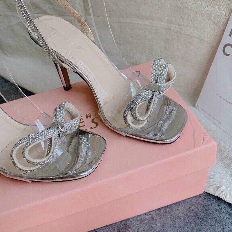 GIÀY SANDAL QUAI BẢN MIKA NƠ ĐÍNH ĐÁ GÓT NHỌN 9p CẢ 1 VÒNG VÀ 2 VÒNG ĐÁ