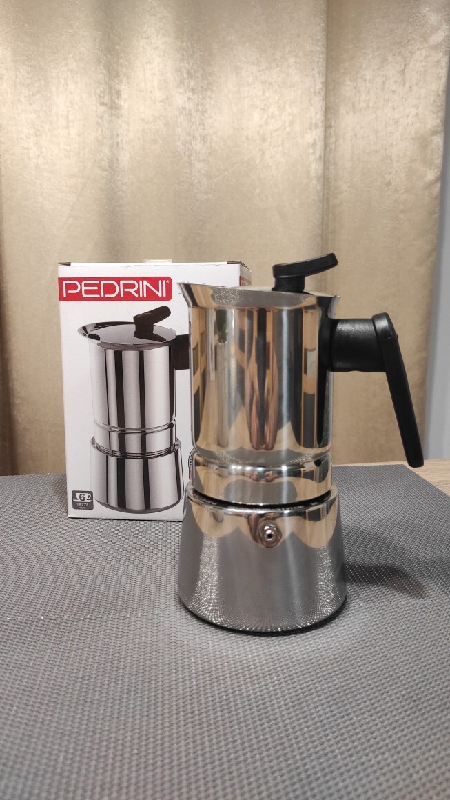 Ấm pha cà phê PEDRINI Steel Moka Induction - Stainless steel 18/10 - 4 cup/ 6 cup [Hàng Chính Hãng ] - Sử dụng được cho bếp từ