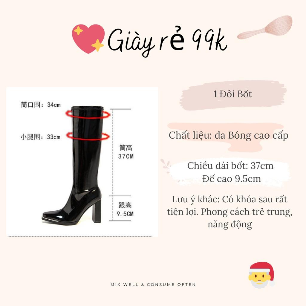 SẴN Giày Bốt Đùi Da Bóng Cao Cấp co giãn sang chảnh cao 9 cm quảng châu loại 1 Ảnh thật